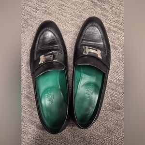 Hermes Black Leather Loafers with Silver Detail
